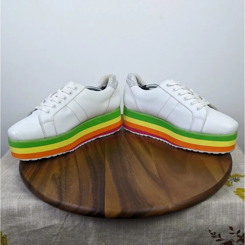 Very Volatile Womens Rainbow Platform Shoes White Lace Up Size 10